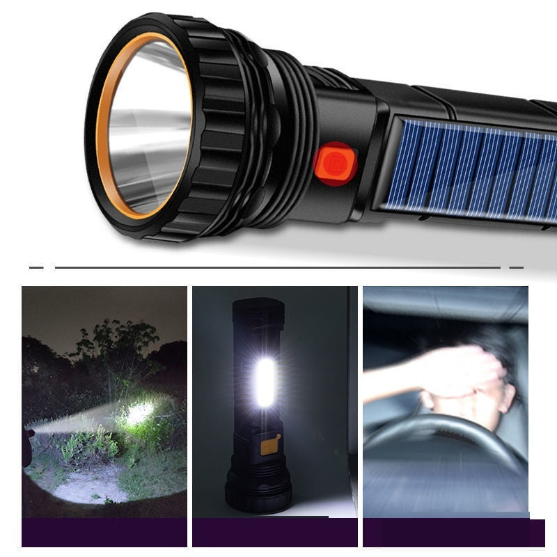 Solar Rechargeable LED Flashlight, Super Bright Portable Torch with USB Charging, Multi-Functional Emergency Light for Outdoor & Camping